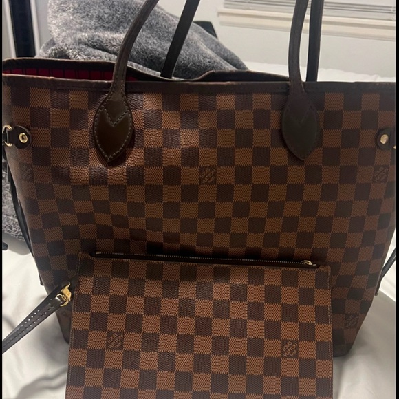 Louis Vuitton Brown Checkered Tote with Pouch - Picture 1 of 2